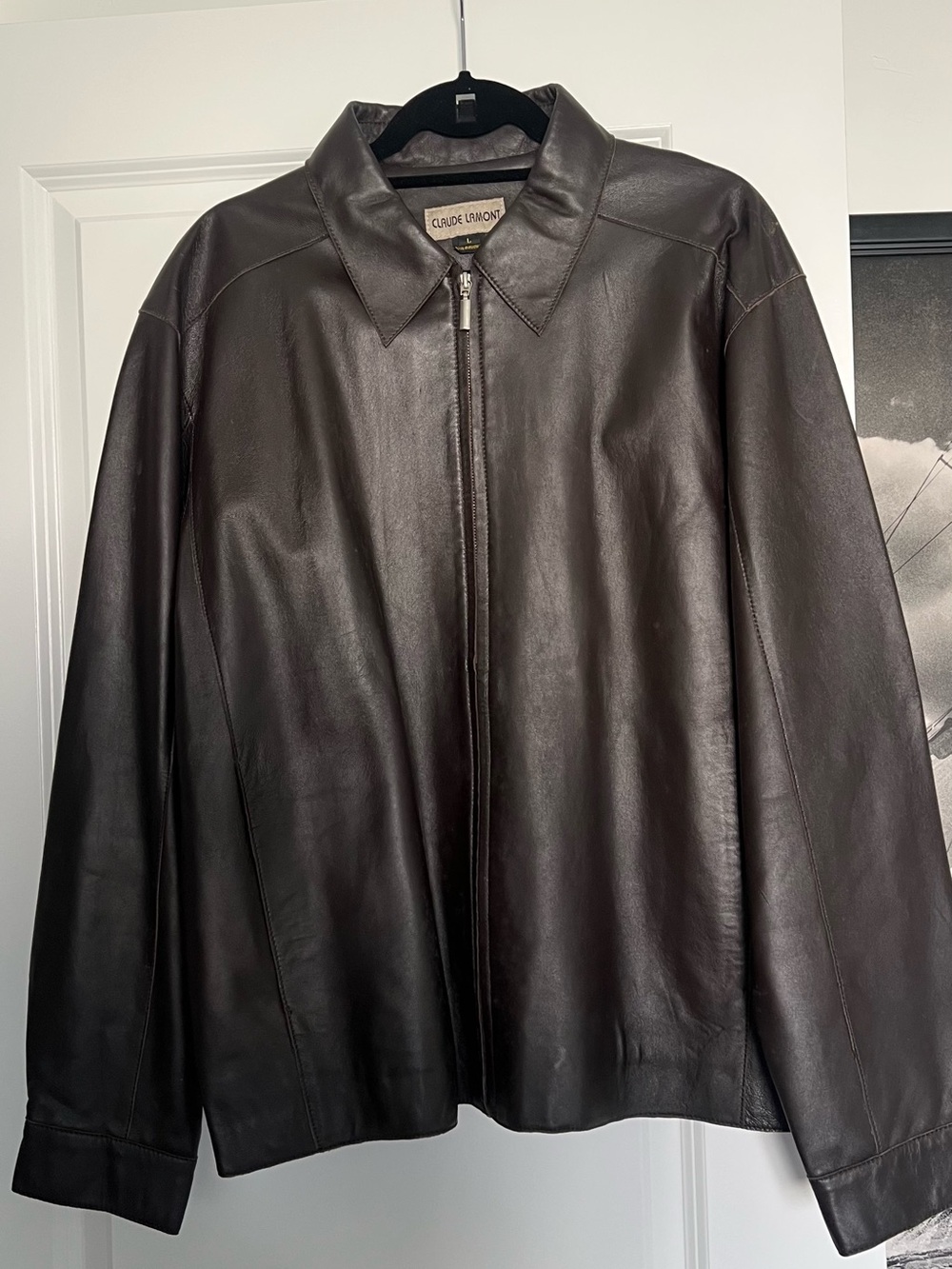 Vintage Leather Zip Bomber Jacket - Dark Brown